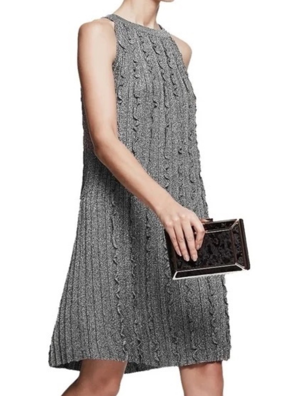 Reiss Silver-Gray Cable Knit Sleeveless Mini Dress